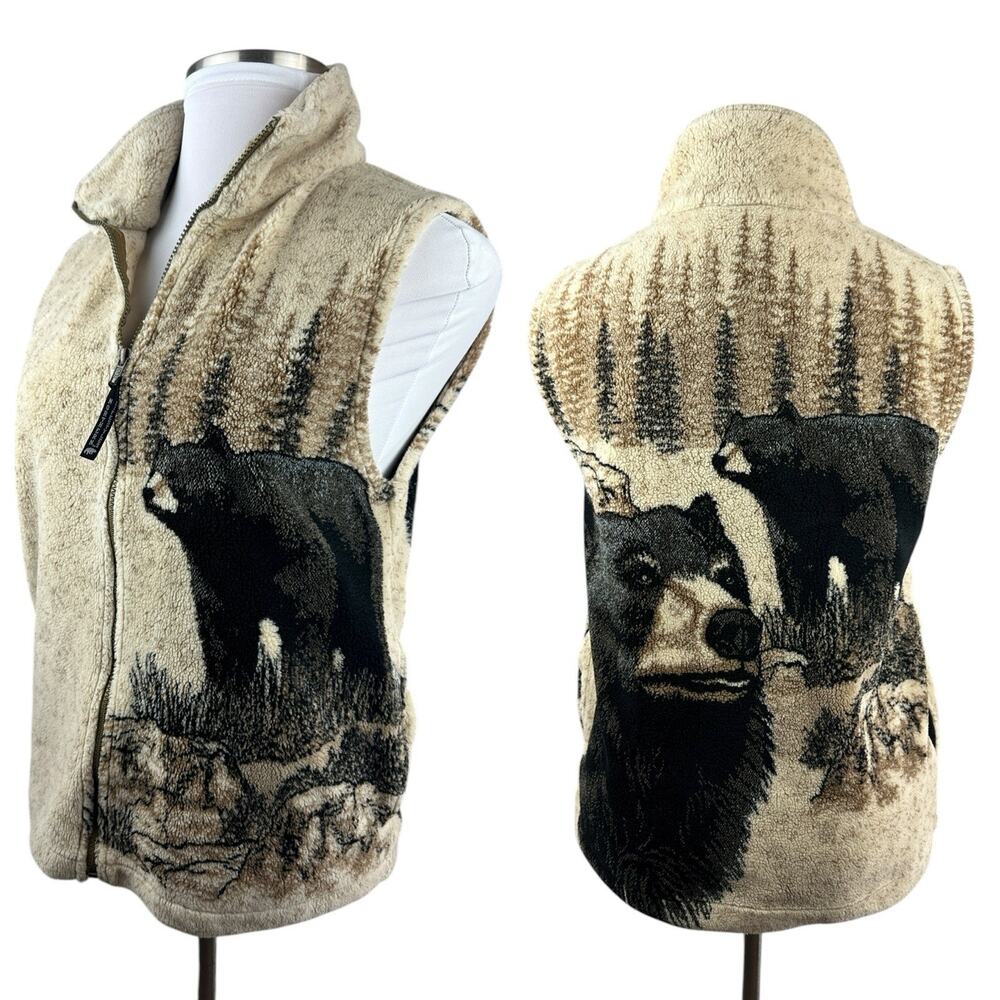Vintage Northern Lifestyles Canada Bear Graphic Vest Plush Full Zip Size Small